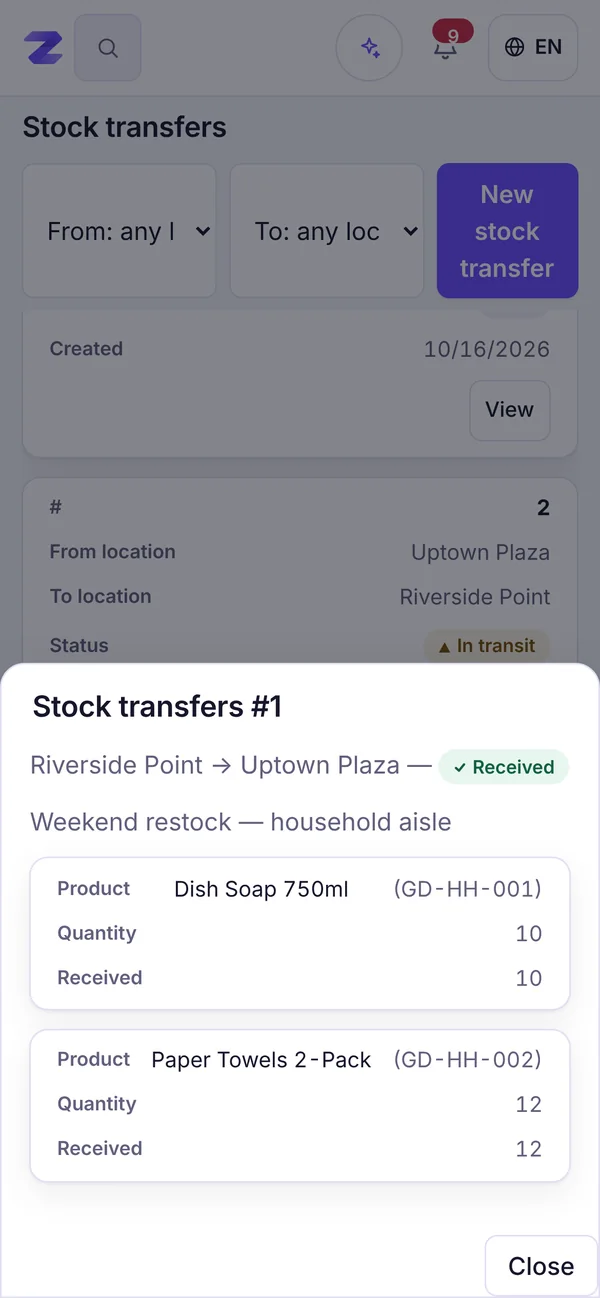 Transfers with a clear status